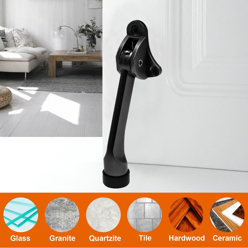 PHITUODA 4pcs 4 Inch KickDown Door Stopper, Heavy Duty Door Stop with Non-Slip Rubber Tip for Wood Concrete Tiled Carpeted Floors, Black - Image 1